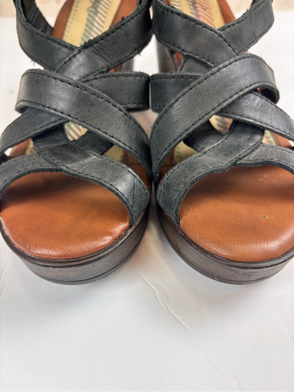 BOC Leather Platform Sandals Womens 6 Black Strappy Clog Boho Comfort - Picture 5 of 13